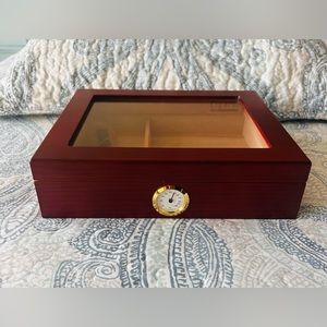 Humidor Cigar Box Cigar Humidor, Glass Top Cedar Storage Box with Hygrometer